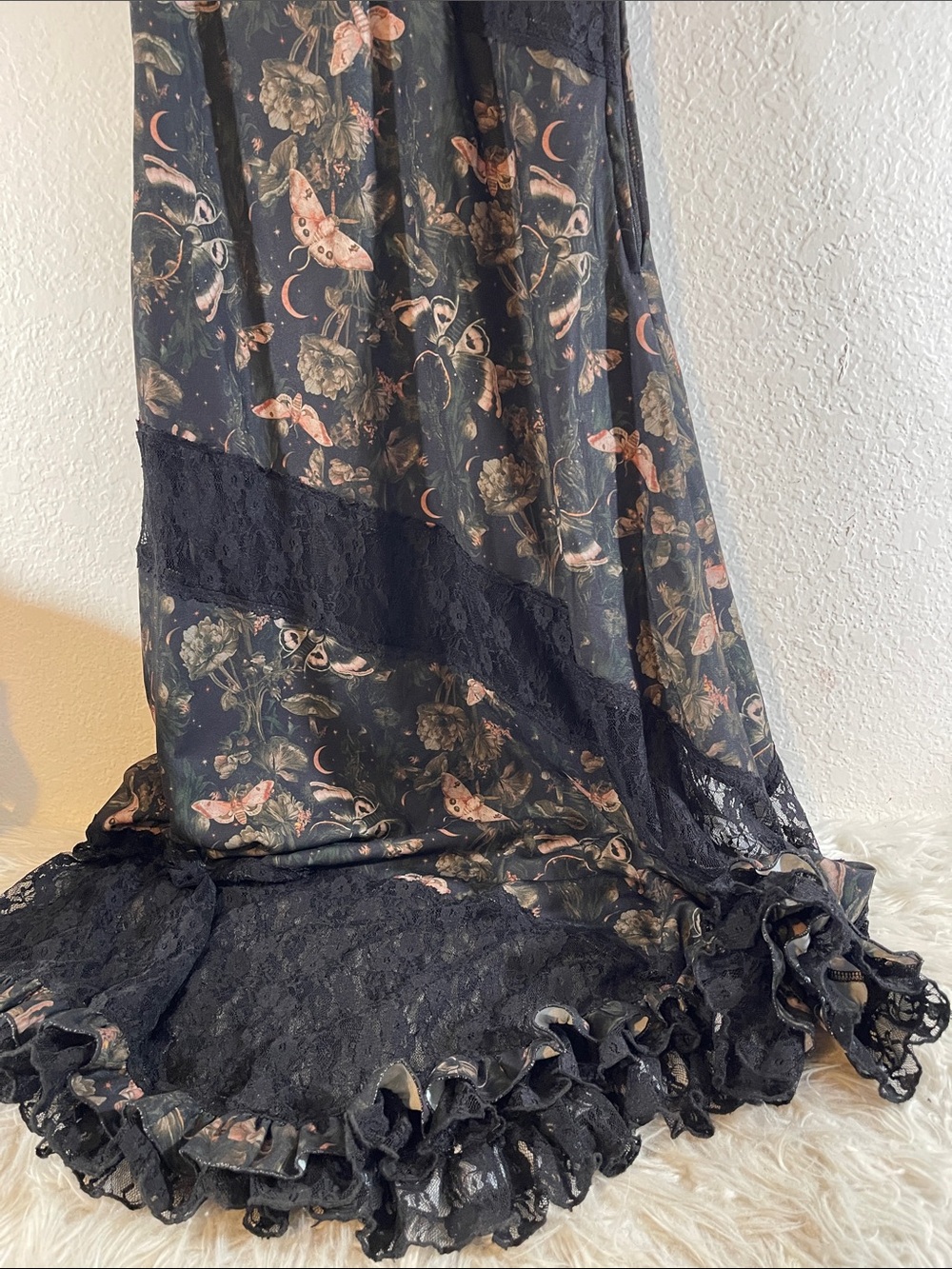 Cosmic Aura Celestial Moth Lace Asymmetrical Midaxi Slip Dress Size Small NEW - Picture 3 of 10